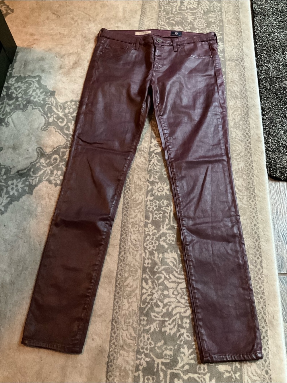 AG Adriano Goldschmied Women’s Skinny Coated Jeans in Burgundy 28